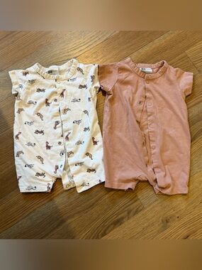 H&M Cream Animal-Print & Rust Short-Sleeve Baby Rompers
